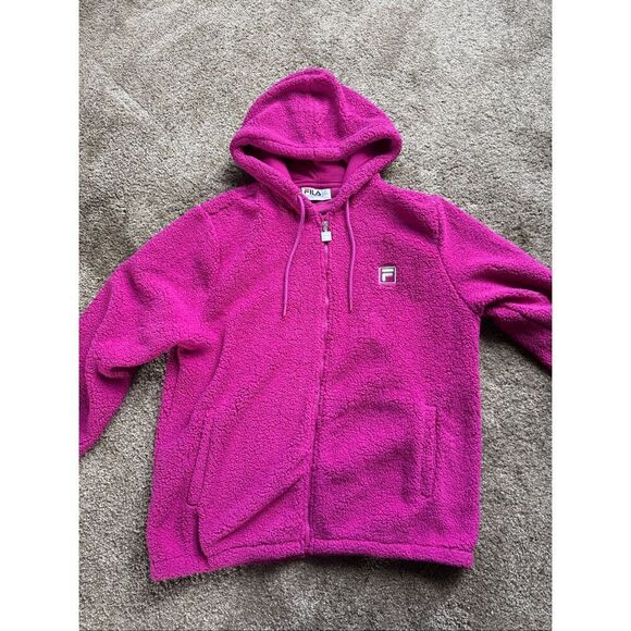 Fila Women's Pink Full Zip Drawstring Hood Sherpa Jacket Size Medium - Picture 1 of 5